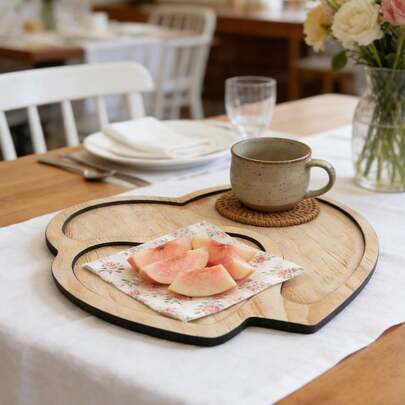1pc Heart & Rabbit Shaped Wooden Tray, Suitable For Fruit And Snacks, Can Be Used As Kitchen And Dining Table Decor, Also A Great Housewarming Gift