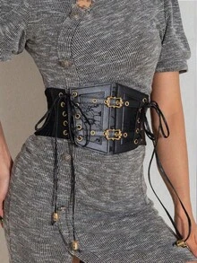 1pc Gothic Punk Lace Tassel Waist Chain Belt, Suitable For Halloween Night Party Or Daily Outfit Matching - Black - View 4
