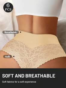MEIYATING 6条装女士蕾丝边网纱内裤，柔软舒适性感丁字裤 - 彩色 - 查看 3