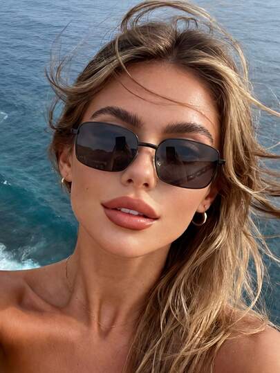 一副男女通用矩形金属时尚眼镜，复古百搭女式眼镜，适合旅行和海滩佩戴，秋冬季百搭风格，商务休闲，可作礼物，学院风，返校季必备