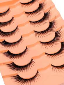 Pestañas postizas con estilo de ala inclinada al estilo de zorro! Set de 7 pares de pestañas falsas con ojos de zorro, con las pestañas delanteras cortas y las traseras largas, tipo muñeca de anime con pestañas con alas - Negro - Ver 2