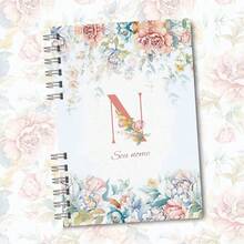 A5 Floral Pink And Blue Notebook Personalized With Initial Of The Alphabet - N - View 1