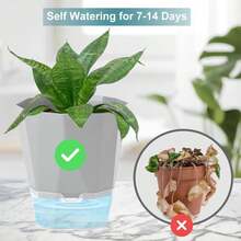Samhe 3 Pack Self Watering Planter Pots, 4.9 Inch African Violet Pots For Indoor Outdoor Windowsill Gardens, Plant Pot With Wick Rope And Reservoir - ColorA - 查看 5