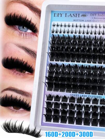 300D+200D+160D/60D+100D+60D 4款睫毛套装，包含下睫毛、尖刺睫毛和睫毛簇，246/182片装，俄罗斯睫毛嫁接套装，尖刺睫毛，3D浓密睫毛簇，60D/100D/160D/200D/300D下睫毛及尖刺睫毛簇，浓密单根睫毛簇嫁接，尖刺睫毛簇，DIY仙女/漫画风格睫毛