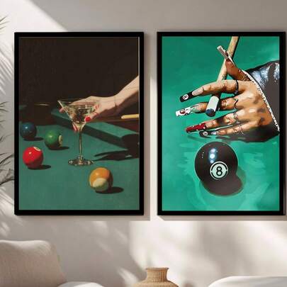 1pc Eight Ball Pool Table Poster - Vintage Billiards Wall Art, Vertical 8-Ball & Numbered Balls Canvas Print Suitable For Game Room Decor, Cave, Dorm, Living Room - Unframed Decoration Bedroom Art Painting Bedroom Decor Room Decor