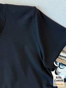 New Spring/Summer Black Cropped Short Sleeve T-Shirt, Drawstring Design, Slimming, Stylish & Chic - Black - View 4