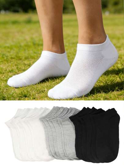 30/20/15/10/5/3/1 pares de calcetines de punto transpirables, que absorben la humedad y antibacterianos - Excelente regalo para el Día de la Madre, calcetines invisibles unisex, calcetines tobilleros, que absorben el sudor y resistentes al olor, elásticos y suaves, de unicolor a la moda, aptos para primavera, verano, otoño, invierno, uso casual, diario, yoga/deporte