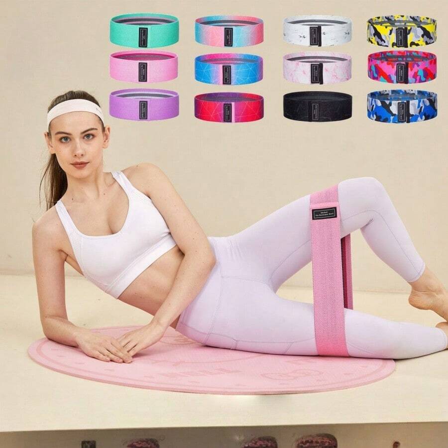 1条瑜伽健身阻力带，防滑臀部训练带，适用于臀部、腿部、瑜伽塑形、力量训练和腹部训练 - 彩色 - 查看 1
