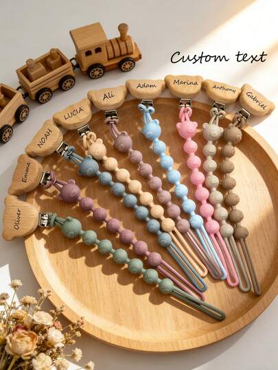 Personalized Silicone Pacifier Clip With Teddy Bear Design, Anti-Lost Chain, Ideal Gift For Baby Christening