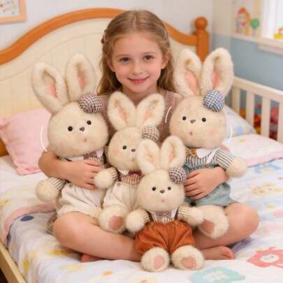 1个可爱复古蓝色兔子毛绒玩偶，柔软舒适的填充兔子玩偶，情侣泰迪熊玩偶，儿童生日礼物，复活节派对装饰抱枕