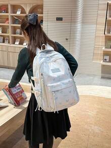 Mochila de nailon con estampado de mariposa y múltiples compartimentos, cabe portátil de 15.6 pulgadas, mochila ligera y multiusos para estudiantes, negocios, viajes y uso diario - Negro - Ver 8