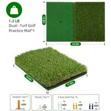 Golf Practice Mat Golf Hitting Mat for Swing Putting and Chipping Portable Golf Training Mat Indoor/Outdoor Dual-Turf/Tri-Turf Golf Mat with 8 Tees - Césped doble 23,6 x 15,8 pulgadas - Ver 4