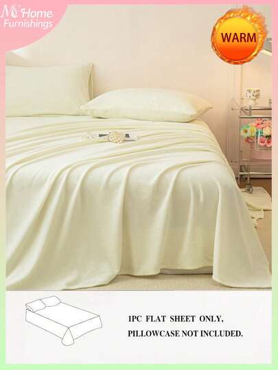 1pc Solid Ivory Crystal Velvet Bed Sheet, Bedding, Soft & Skin-Friendly, Multiple Colors Available, Minimalist & Fashionable Home Decor, Suitable For Men, Women, Dorm, Bedroom, Soft & Comfortable, Machine Washable, Casual Daily Use, Available In Twin, Full, Queen, King Sizes