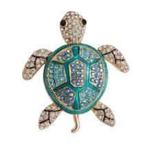 Cute Sparkly Rhinestone Turtle Brooch - Multi-Color Fashion Accessory Pin Gift For Women, Gold-Toned Frame With Sparkling Crystal Inlay, Ideal Accessory For Daily Outfits, Gifts For Ocean & Fashion Enthusiasts & Stylish Decor - 藍色 - 查看 6