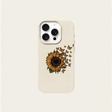 1 pieza Funda de teléfono con patrón de girasol y mariposa de material TPU compatible con iPhone 17 Pro Max/17/16 Pro Max/15/13/12/11, S20 FE/A15/S24/A55, Redmi Note 11/12/13 Pro, cobertura completa, protección suave anti-caídas - Blanco - Ver 5