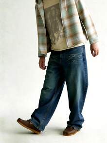 Open Phase Quần jeans nam dáng suông rộng, kiểu dáng retro năng động, phù hợp cho mọi mùa. - Màu xanh lam - Xem 5