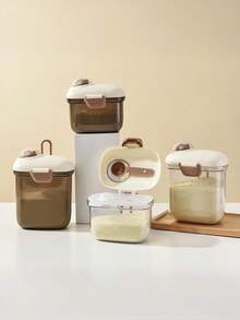 1pc Planet Themed Milk Powder Container/Cereal Storage Box/Kitchen Storage Box/Fruit Snack Spice Storage Box, Baby Supplies, Layered Milk Powder Storage Box With Scoop, Double Sealing Ring + Reinforced Clasp, Lid With Time Scale (Available In 1000ml And 400ml Sizes) - Brownish-brown Base - View 5