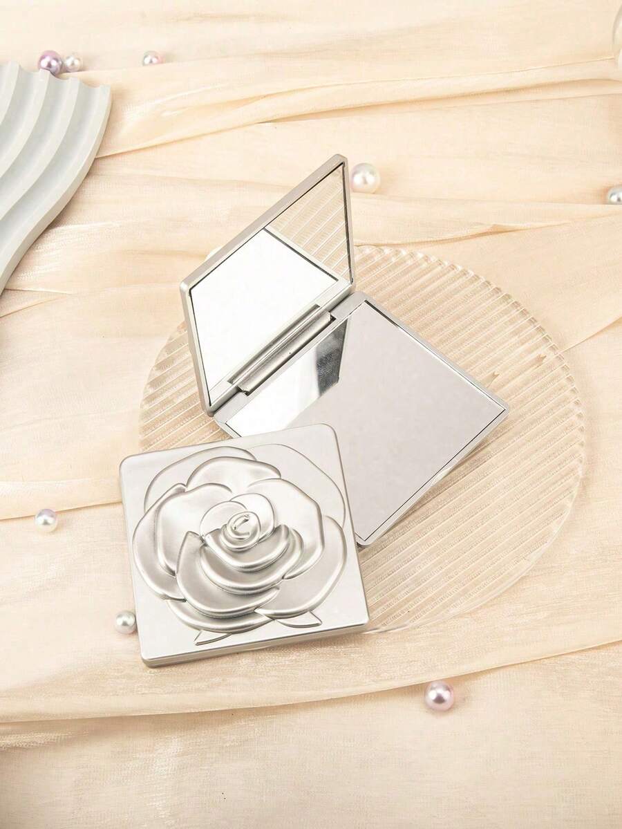 This Exquisite Square Folding Makeup Mirror With A Rose Pattern And 2x Magnification High-Definition Glass Is The Perfect Gift For A Beloved Mother, Aunt, Grandmother, Daughter, Niece, Sister, Bride, And Bridesmaid. Ideal For Holidays, Birthdays, Weddings, Mother's Day, And Valentine's Day. A Mini Mirror, A Pocket-Sized Vanity Mirror, Perfect For The Living Room Or Bedroom. - 粉色 - 查看 1