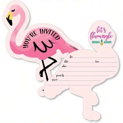 12pcs Pink Flamingo Party 'Pineapple Style' Fill-In Invitations - Tropical Summer Invitation Cards