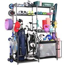 Golf Storage Ball Rack Garage Organizer 2 Golf Bag Organizer and Other Sports Equipment Organizer for Garage Extra Large Size Sports Storage Rack for Garage - Negro, 66,3" de largo x 15,7" de ancho x 66,1" de alto - Ver 8