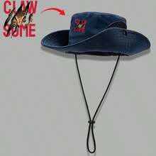 Quick-Dry Bucket Hat With Letter, Bohemian, Polyester Applique, Leopard Print, Distressed - Dark Green - View 5