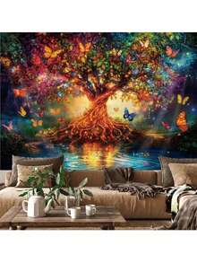 1pc Bohemian Style Tree Of Life Pattern Decorative Wall Hanging Tapestry, For Room Wall Decor, Home Decoration,Fall Decor,Autumn Decor,Room Decor - 1PC - View 1