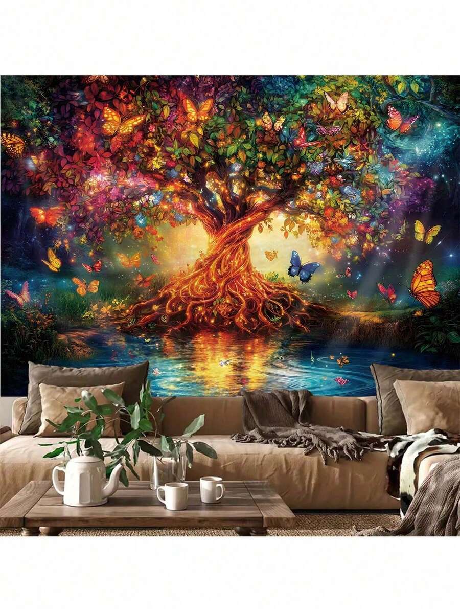 1pc Bohemian Style Tree Of Life Pattern Decorative Wall Hanging Tapestry, For Room Wall Decor, Home Decoration,Fall Decor,Autumn Decor,Room Decor - 1PC - View 1