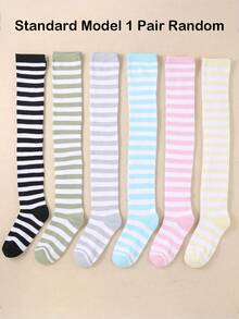 1 Pair Girls' Heart Pattern Over-The-Knee Socks, Cute Princess Style Long Socks, Summer Valentine's Day Gift, Birthday Gift, Interesting Aesthetic Socks For Girls - Multicolor - View 8