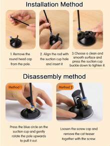 Upgraded Strong Suction Cup Cat Teaser Wand With Plush Animal Replacement Heads, Self-Entertainment Durable Chew Toy For Pets, Pet Birthday Holiday Gift, Valentine's Day, Ramadan, Wedding Season, Dog Bed Cat Tree - Multicolor - View 17