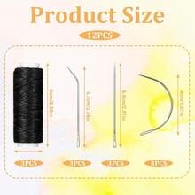 Cobee 12 Pcs Sew In Needle And Thread For Hair, Black Needle And Thread Kit Upholstery Thread, Curved Upholstery Needles For Making Wig Hair Hand Sewing Hair Weave Extension - Trắng - Xem 3
