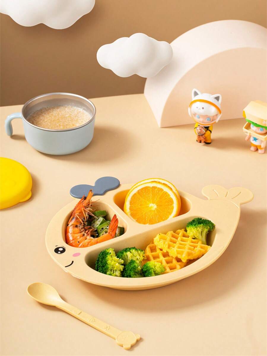 卡通海豚造型分隔餐盘带勺餐具套装 - 彩色 - 查看 1