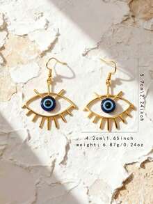 一件式铁质恶魔之眼流苏耳环，适合作为节日礼物、派对、婚礼、宴会佩戴。 - 金黃色 - 查看 4