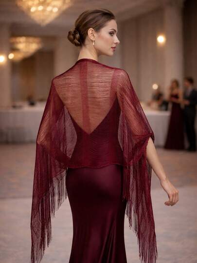 1pc Elegant New Gold & Silver Thread Shawl, Suitable For Beach, Party, Evening Gown, Tassel Scarf For Formal Occasions, Wedding, Costume Accessory