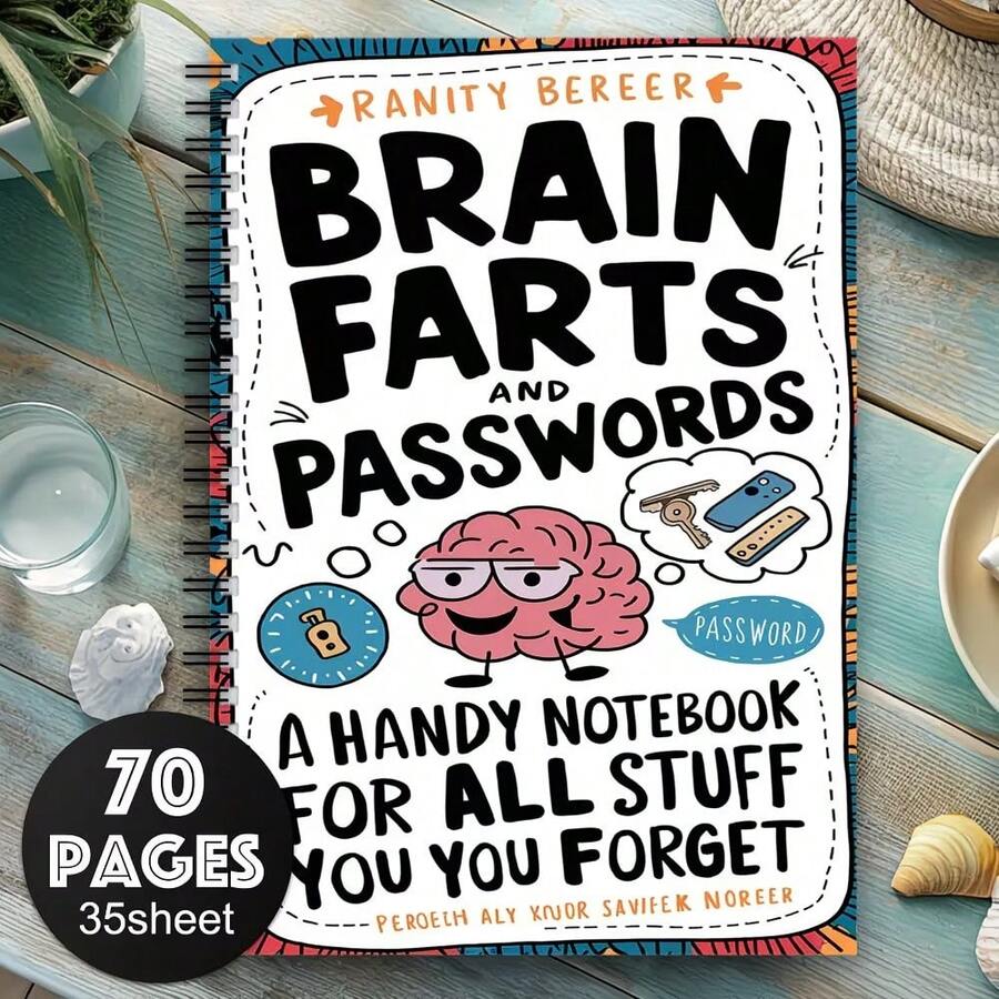 1本幽默头脑风暴密码螺旋笔记本 - 有趣实用的密码管理器，适合老年人、家庭/办公室收纳整理，内页为横格纸，奇幻主题 - A5 - 查看 1