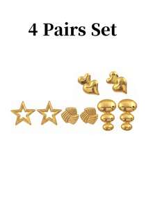 Stainless Steel Gold Earrings Set For Women, 4/6/8/10 Pairs Hypoallergenic Cute Bow Geometric Heart Studs Jewelry Gifts For Mother's Day - Multicolor - View 15