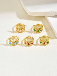1pc Vintage Bohemian Style Hollow Moon Zirconia Copper Plated Gold Adjustable Ring, Women's Daily, Holiday, Gift Accessory - Multicolor - View 5
