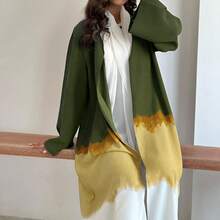 Women's Elegant Long Robe, Tie-Dye Design And Drop Shoulder Sleeves, Casual Flowy Fabric With Slight Stretch - Army Green - View 2