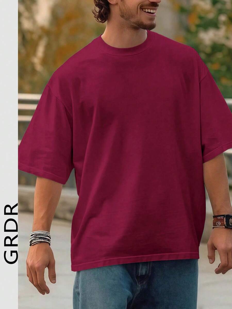 GRDR 男士时尚宽松短袖T恤 | 精致设计 | 夏季必备 | 百搭易穿 | 展现你的风格 - 酒紅色 - 查看 1