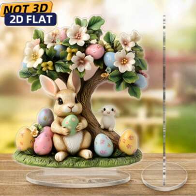 Easter Bunny & Colored Eggs Acrylic 2D Home Decor Tabletop Ornament