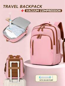 Myco 符合美国联邦航空管理局 (FAA) 标准的真空压缩背包，时尚尼龙旅行背包，配备手动气泵/气囊，男女皆宜，非常适合周末旅行、大学或办公室使用。 - 柔和淡色 - 查看 15