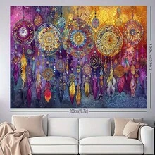 A Large Bohemian-Style Dreamcatcher Tapestry - A Large Horizontal Mandala Wall Hanging Suitable For Living Rooms, Bedrooms, Wedding Gifts, And Bohemian Party Decorations - Bohemian Mandala Pattern, Polyester Fabric. - 1PC - View 5