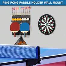 Ping Pong Paddle Holder Wall Mount Hold 8 Paddles Ping Pong Rack Dart Holder 2-in-1 100% Solid Wood Table Tennis Organizer Black - Negro - Ver 5