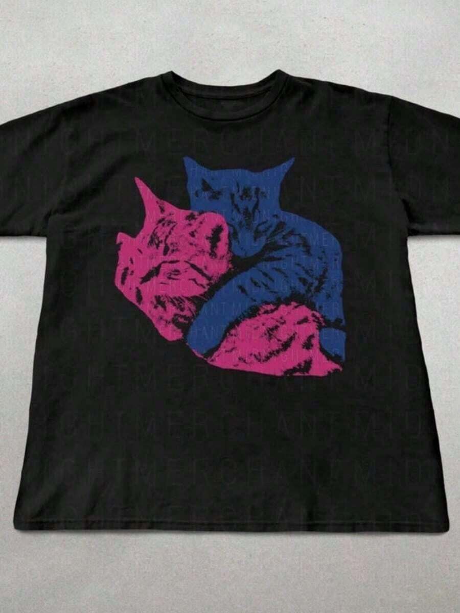 Tv Girl Cat Shirt, Who Really Cares Album Tee, Cute Indie Band Tee, Gifts For Her, Cat Tshirt, Cat L - 黑色 3 - 查看 1