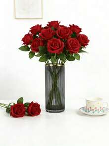 30pcs Artificial Burgundy Rose Flowers, Fake Roses, For DIY Wedding Bouquet, Valentine's Day Gift, Tabletop Decor, Bridal Shower, Valentine's Day, Mother's Day, Birthday Party Home Decoration - Burgundy - View 1