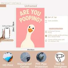 1幅无框帆布海报 | 滑稽的鹅问“你在拉屎吗？”粉色背景 | 独特的浴室装饰，墙面艺术帆布画，非常适合家庭办公室、客厅、卧室、厨房、走廊墙面装饰 - 彩色 - 查看 13