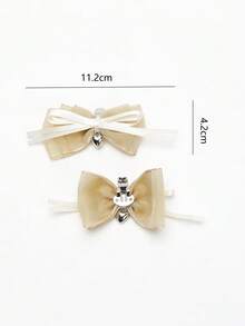 2pcs Fashionable Luxury Multi-Layer Bow Ribbon Heart Detachable Shoe Clips, Suitable For High Heels, Sandals, Wedding, Graduation - Apricot - View 5