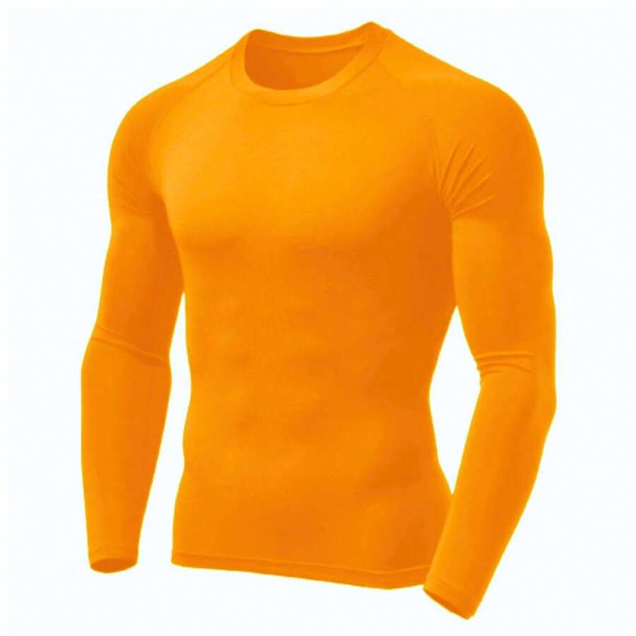 Men's Thermal UV Protection Shirt, Long Sleeve Base Layer Shirt - 橘色 - 查看 1
