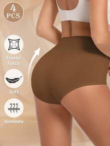 MIOTAN Bộ 4 quần lót nữ cotton không đường may, cạp trung, nâng đỡ, độ co giãn cao, thoải mái, thoáng khí. - Nhiều màu - Xem 4