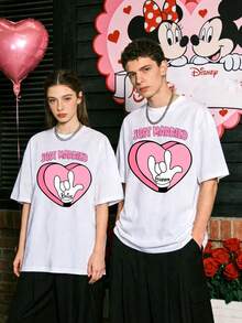 Disney Valentine's Day Limited Edition 180g Heavyweight Pure Cotton T-Shirt - Casual And Loose-Fitting, Versatile Couple's Top - 白色 2 - 查看 1