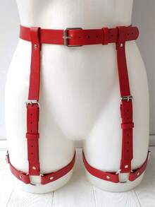 1pc Women's Sexy Gothic Style PU Leather Suspender Leg Garter, Suitable For Club, Rave, Dark Fashion Or Party Outfits - Red - View 4
